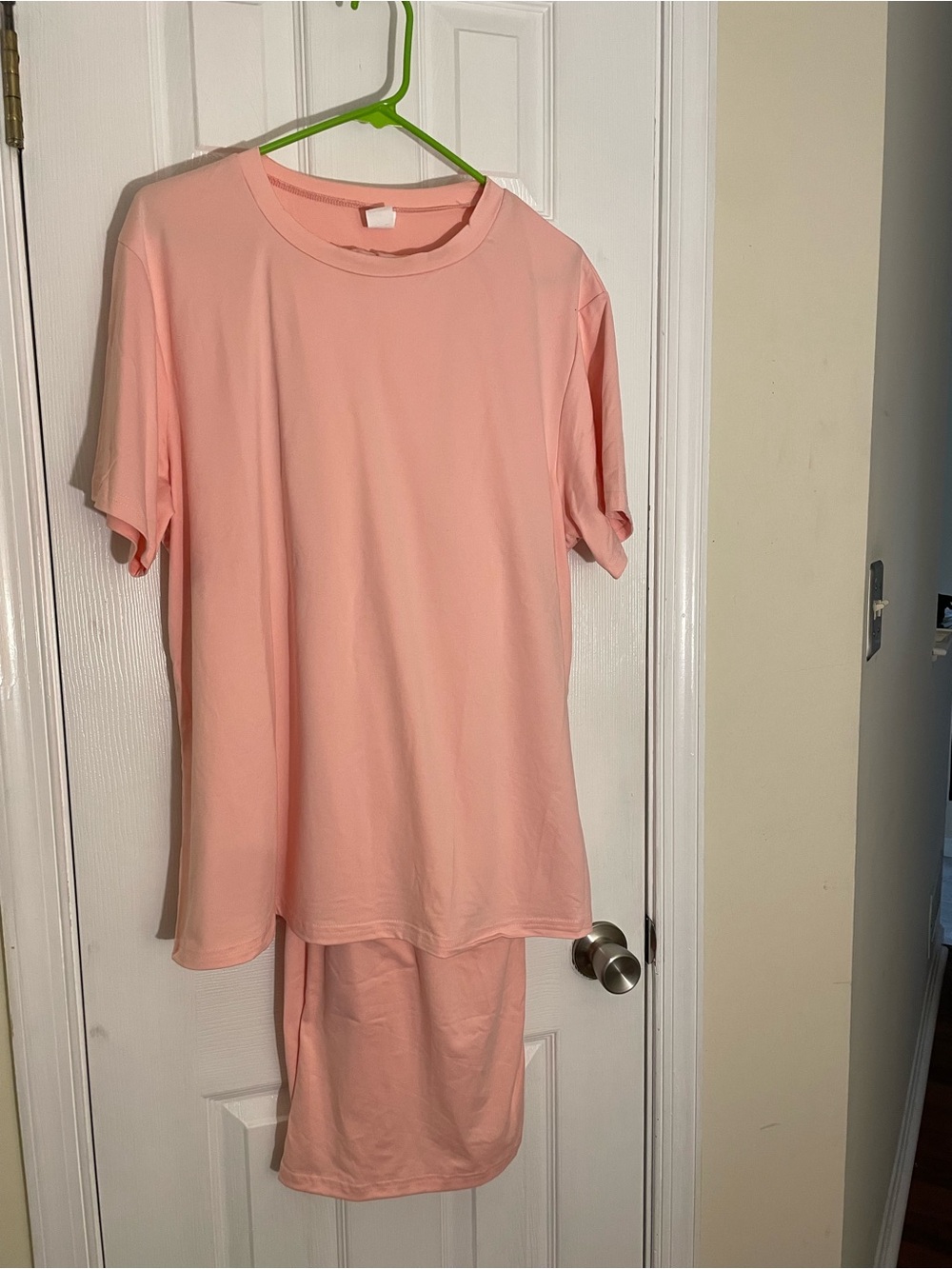 2Pc Peachy PINK Jersey Knit Crew Neck Top and SHORTS Leisure Set 2XL